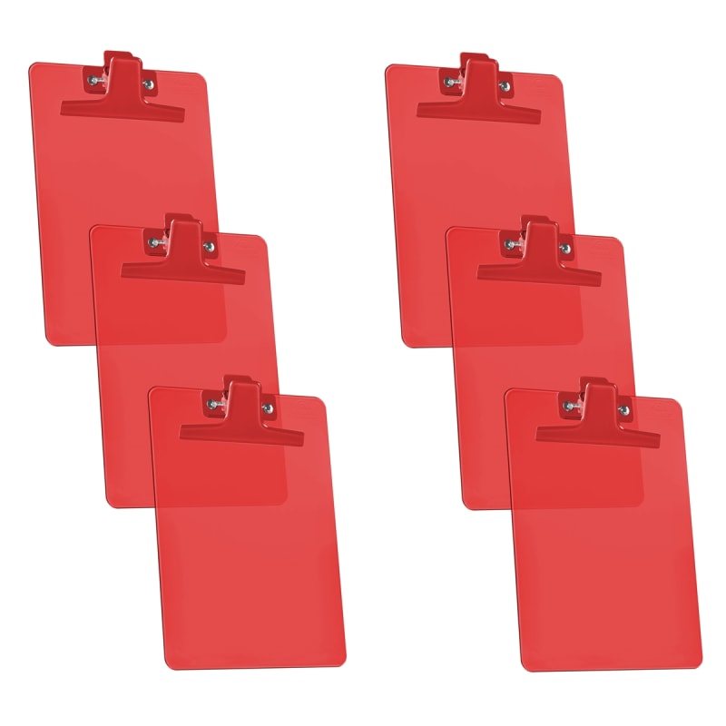 Acrimet Clipboard Memo Size (9 1/4" x 6 1/3") Premium Metal Clip (Plastic) (Clear Red Color) (6 - Pack) Code 120.3
