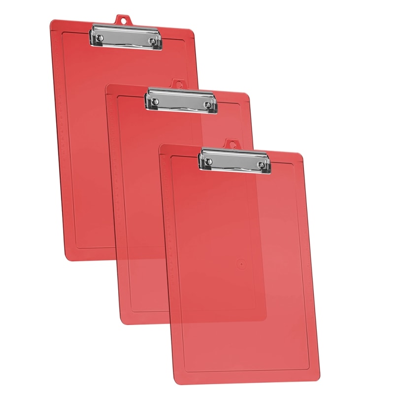 Acrimet Clipboard Letter Size Low Profile Clip (Plastic) (Clear Red Color) (3 Pack)