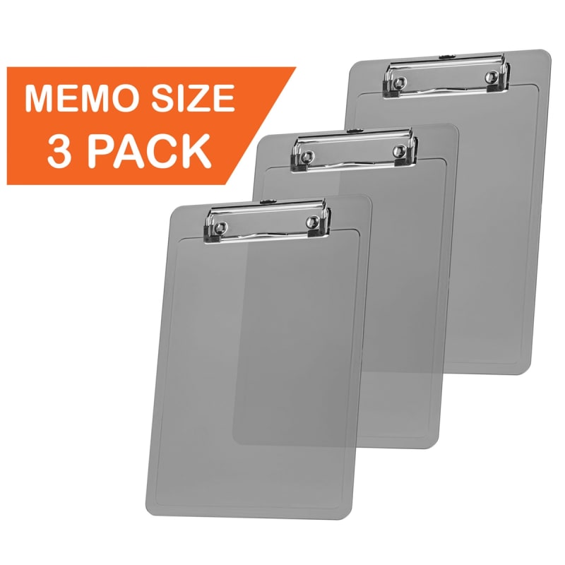 Acrimet Clipboard Memo Size A5 (9 1/4" x 6 5/16") Low Profile Clip (Plastic) (Smoke Color) (3 Pack)