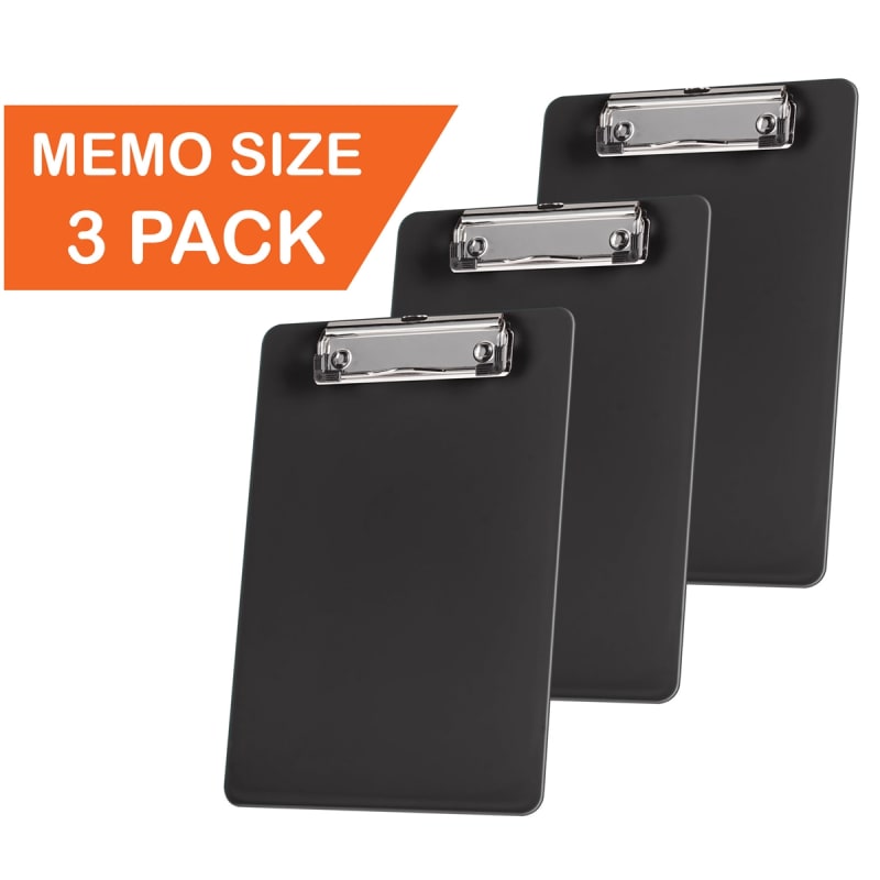 Acrimet Clipboard Memo Size A5 (9 1/4" x 6 5/16") Low Profile Clip (Plastic) (Black Color) (3 Pack)