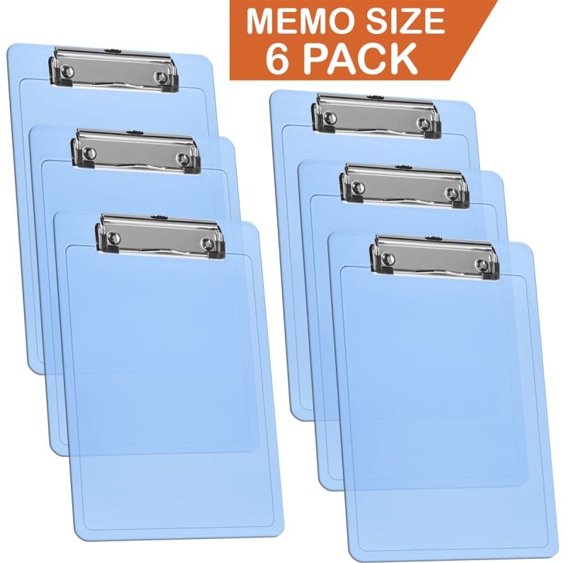 Acrimet Clipboard Memo Size A5 (9 1/4" x 6 5/16") Low Profile Clip (Plastic) (Clear Blue Color) (6 Pack)