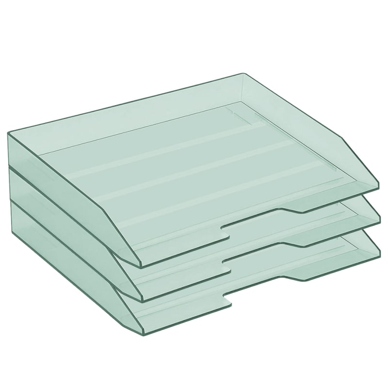 Acrimet Stackable Letter Tray 3 Tier Side Load Plastic Desktop File Organizer (Clear Green Color) Code.219.5