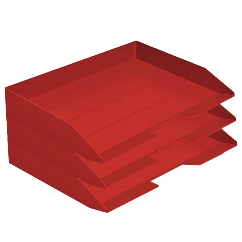 Acrimet Stackable Letter Tray 3 Tier Side Load Plastic Desktop File Organizer (Solid Red Color) Code.219.VM.O
