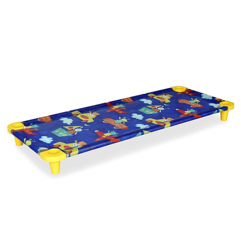 Acrimet Premium Stackable Nap Cot Stainless Steel Tubes Blue Kids Pattern Design 716.1