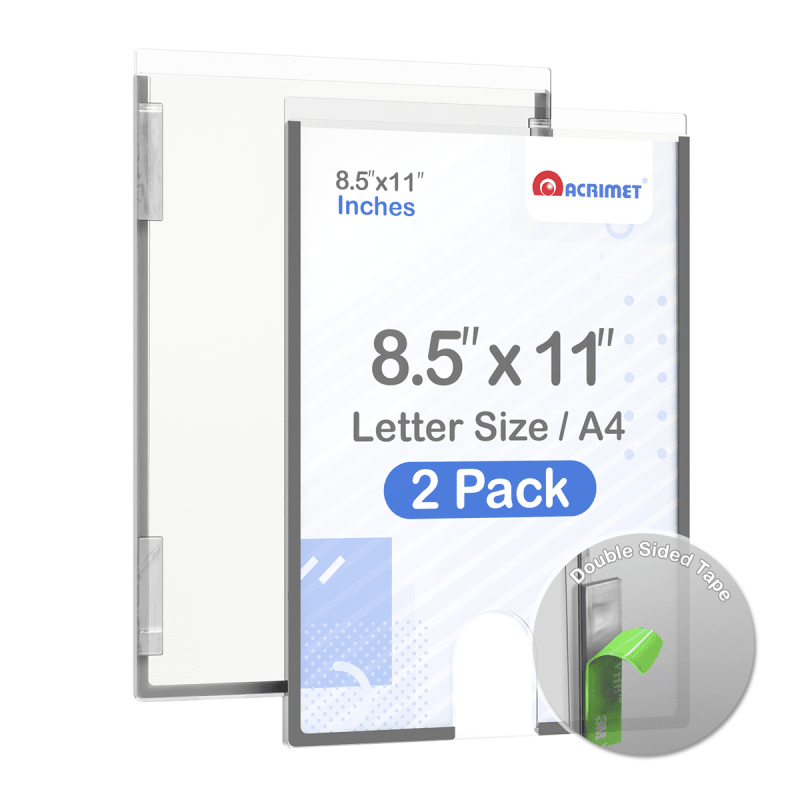 Acrimet Wall Mount Sign Holder Display 9 1/8" x 12 1/2" Self Adhesive (A4 - Letter Size) (2 Pack) (Clear Crystal)