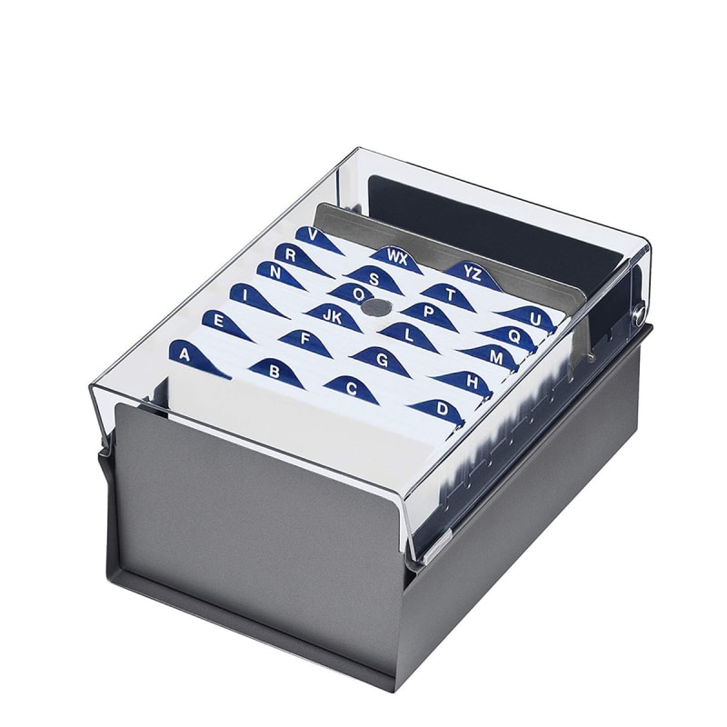 Acrimet 4 X 6 Card File Holder Organizer Metal Base Heavy Duty (Gray Color with Crystal Plastic Lid Cover) Code 922.3