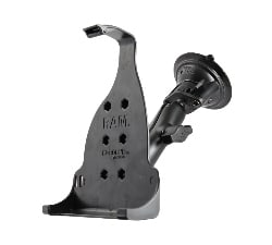 RAM-B-166-GA38U 3.3" Twist-Lock suction cup mount with double socket arm and custom cradle for Garmin GPSMAP 600, secure and adjustable.
