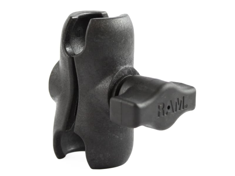 RAM Composite Double Socket Arm (Short) with 1-inch ball for securely mounting tablets, GPS units, and pilot devices in aviation cockpits.