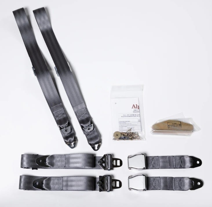 Alpha Aviation Alon A-2 Front Shoulder Harness STC kit with AmSafe TSO-C114 3-point shoulder harness assemblies, FAA-PMA approved for Alon A-2 aircraft.
