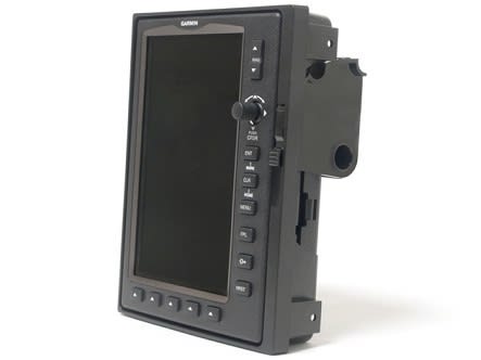 Garmin 696 Panel Dock installed in aircraft radio stack with hidden latch and cable management for a clean, professional GPS mounting solution.