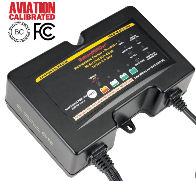 BatteryMINDer 244CEC2-AA-S5 24V 4 AMP charger-maintainer-desulfator for CONCORDE aircraft batteries. Rugged, efficient, IP65 dust/water resistant. BatteryMINDer 244CEC2-AA-S5 24V 4 AMP charger-maintainer-desulfator for CONCORDE aircraft batteries. Rugged, efficient, IP65 dust/water resistant.