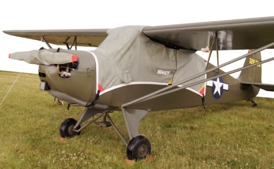 Complete Aeronca L-3 aircraft protection including canopy, fuselage, wings, tailboom, and wheel covers.