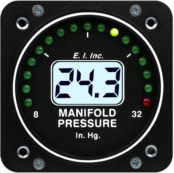 Electronics International M-1 manifold pressure instrument for aircraft engines, offering precise manifold readings and reliable engine performance monitoring.