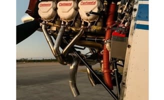 Power Flow Systems dual exhaust system for Cessna 180 (Post 1956)/182/185 with TIG-welded equal-length pipes, boosting power and reducing back pressure. Power Flow Systems dual exhaust system for Cessna 180 (Post 1956)/182/185 with TIG-welded equal-length pipes, boosting power and reducing back pressure.