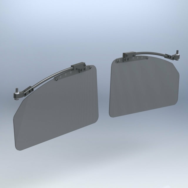 Rosen 3rd axis visor system for Mooney with optical lens, UV protection, glare reduction, and additional downward pivot for improved sun coverage.