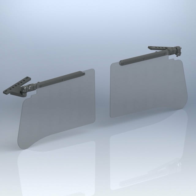Rosen 3rd axis visor system for Piper center mount and swivel stud off-side sliding arm models with optical lens, UV protection, and enhanced sun coverage.