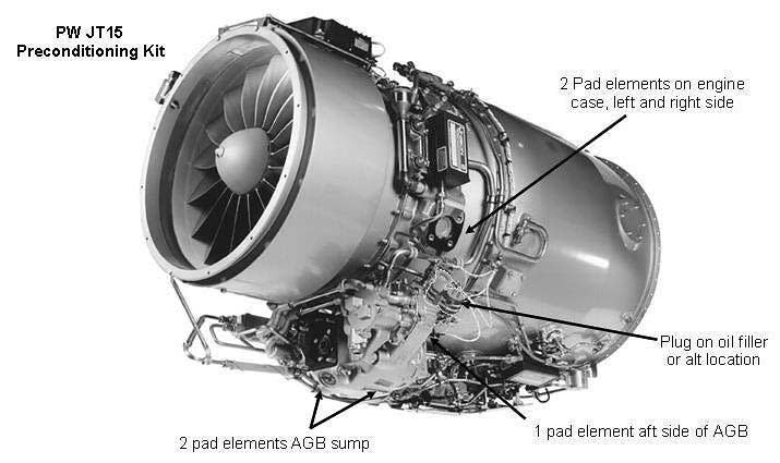 Tanis engine preheat kit for Pratt & Whitney PWJT15D series aircraft engines, providing reliable cold weather starts and turbine engine protection.