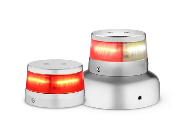 WAT ORION 360 Series LED anti-collision beacon for aircraft, low-profile design replacing legacy round beacons, available in red, white, and split color options.