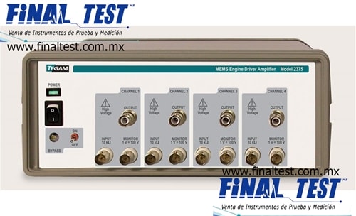 Tegam 2375 MEMS Driver Amplifier, Cuatro canales, 0-150 V Voltaje de salida: -7 a +150 V Corriente de salida: 20 mA Ancho de banda: DC a 5 kHz Velocidad de giro:> 5 V / μs