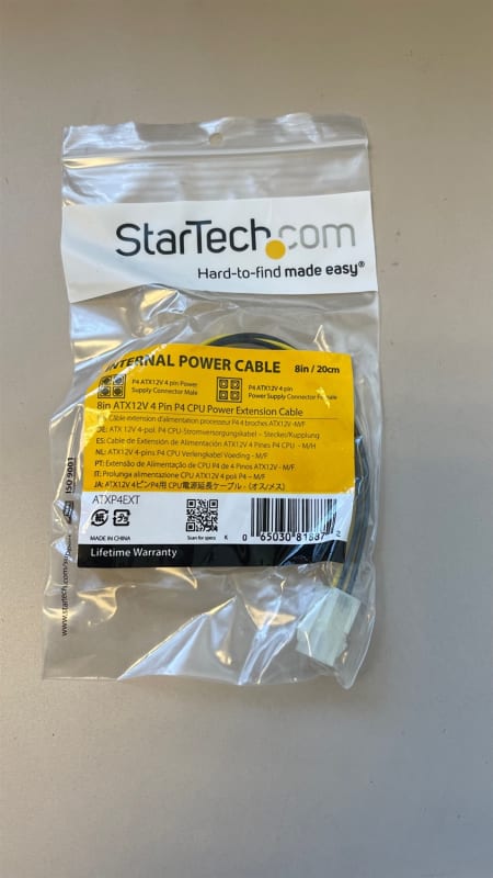 Startech ATXP4EXT - Cable 20cm ATX Extensión Macho a Hembra 4 Pines de Placa Madre Corriente Poder Interno P4