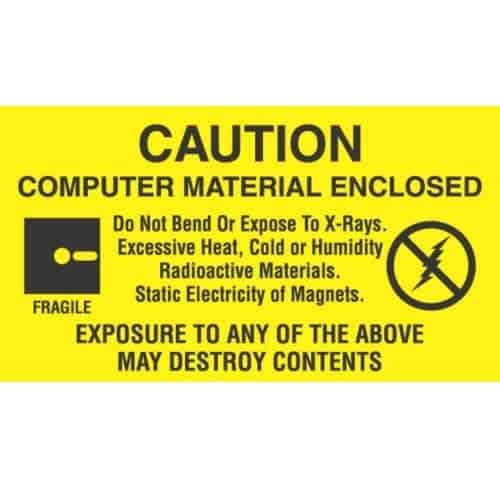 TransformingTechnologies LB9191 1-1/2 x 3, "Caution Computer Material Enclosed Do Not Bend  É. Destroy Contents"