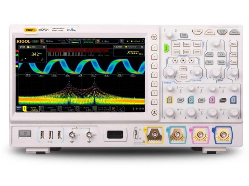 Rigol MSO7034 - Osciloscopio Digital de 350MHz con 4 canales analógicos y 16 digitales, muestreo de 10GS / s
