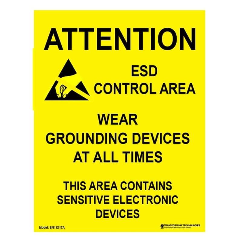 TransformingTechnologies SN11X17A ESD Sign - 17"x22" - "Attention - ESD Control Area" - 5pack