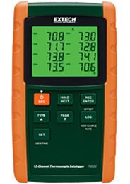 Extech TM500 - termómetro registrador de datos de 12 canales Termómetro registrador de datos con 6 tipos de termopar (J, K, E, T, R, S)
