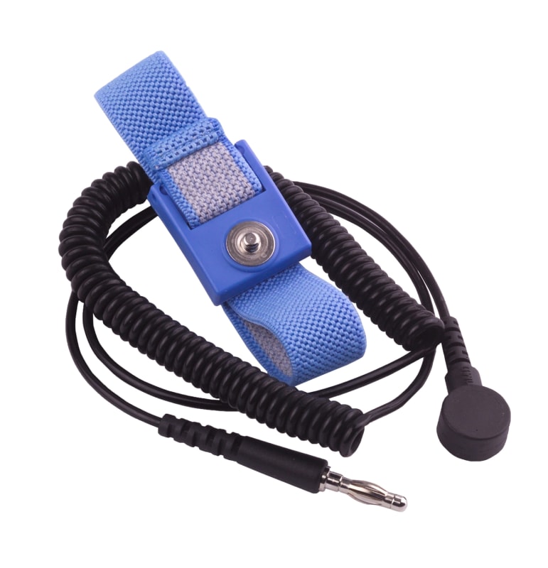 TransformingTechnologies WB1839 Wrist Strap Set, Black, 6', 10mm Blue Fabric Band