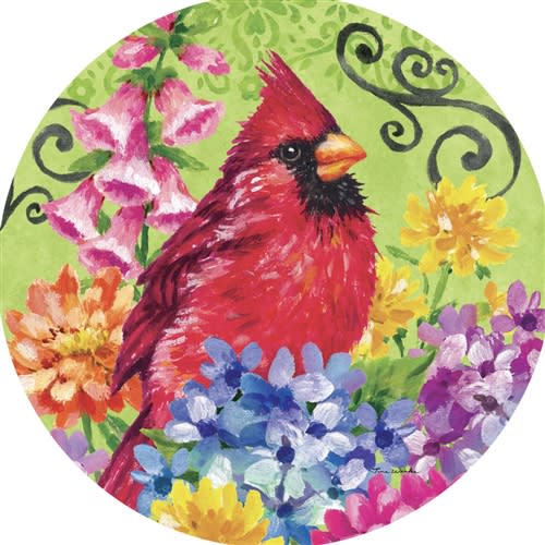 Cardinal With Flowers  6" Accent Magnet