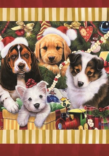 Christmas Puppies Decorative House Flag