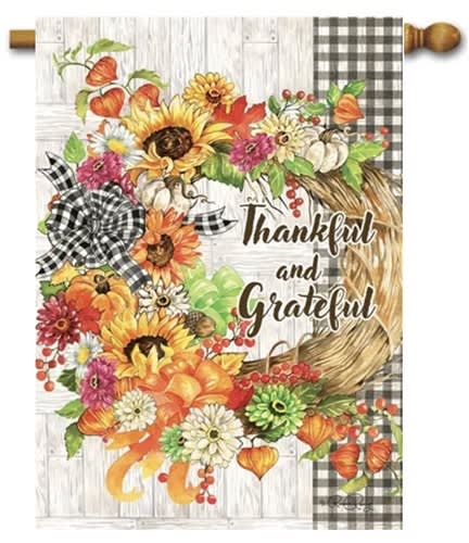 Thankful Wreath Decorative House Flag