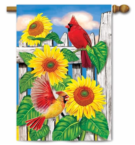 Cardinal Sunflowers Decorative House Flag
