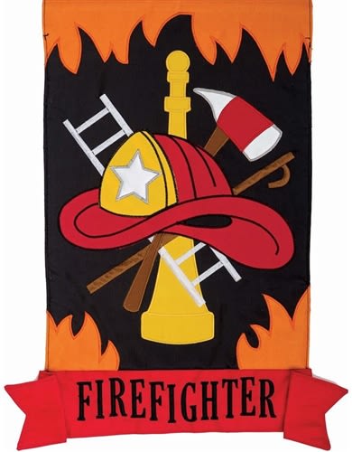 Firefighter Applique Decorative Garden Flag