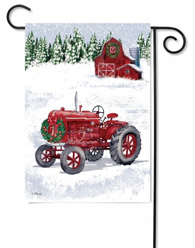 Red Tractor & Barn Decorative Garden Flag