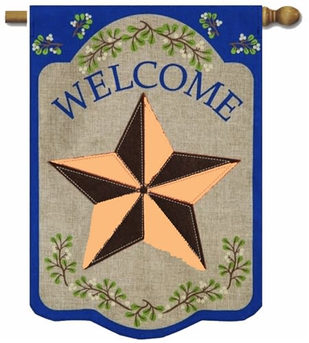 Country Star Burlap Shaped House Flag
