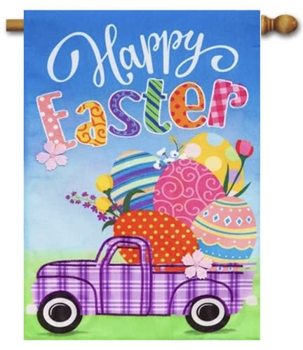 Easter Plaid Truck Burlap House Flag