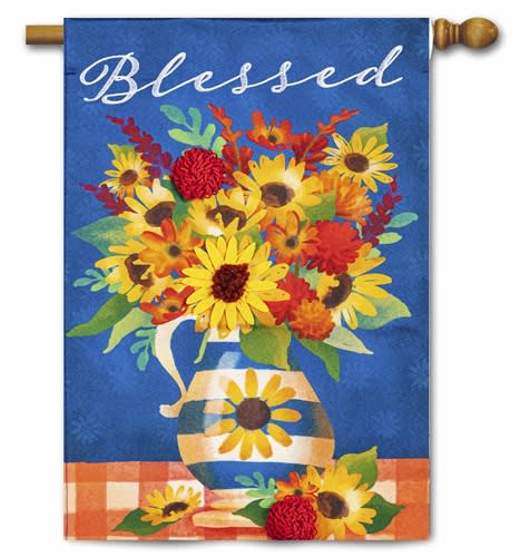 Blessed Floral Arrangement Linen Decorative House Flag