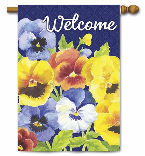 Welcome Pansies Decorative House Flag