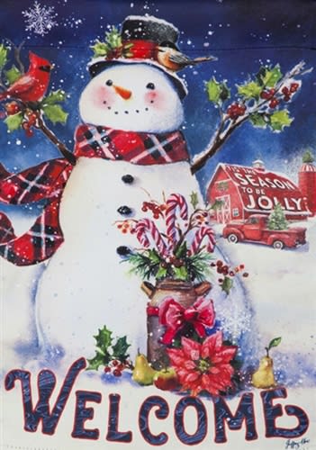 Christmas Barn Snowman Decorative House Flag