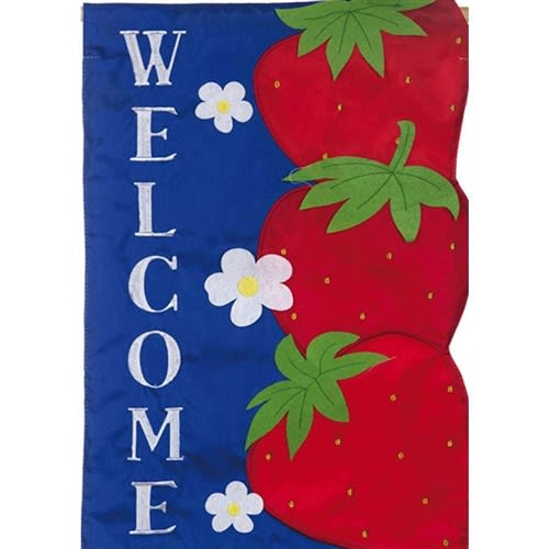 Stacked Strawberries Applique House Flag