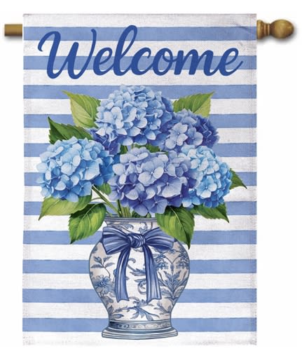 Hydrangea Vase Burlap Decorative House Flag