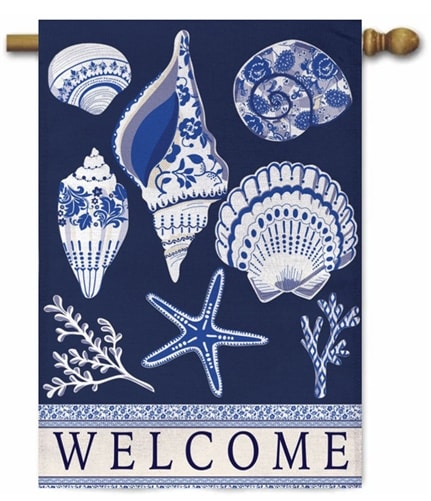 Chinoiserie Seashells Burlap Decorative House Flag