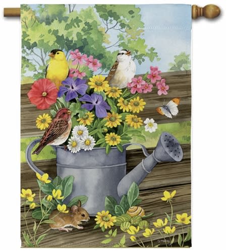Watering Can Bunch Suede Decorative House Flag