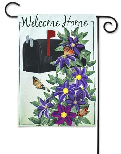 Home Clematis Mailbox Linen Applique  Garden Flag