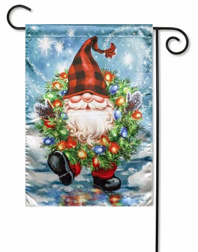 Gnome with a Christmas Wreath Lustre Decorative Garden Flag
