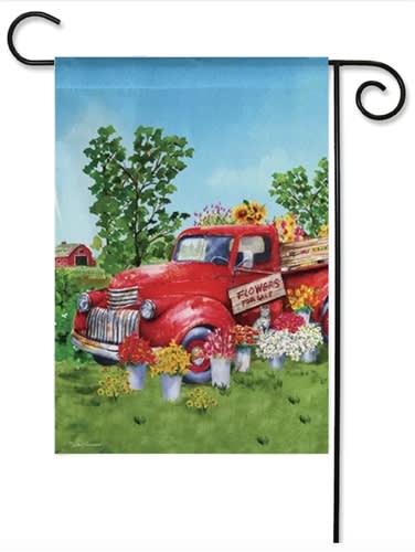 Red Flower Truck Decorative Garden Flag