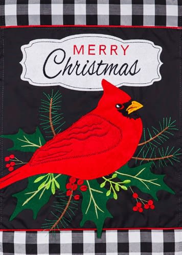 Evergreen Merry Christmas Cardinal Garden Applique Flag - Thumbnail 4