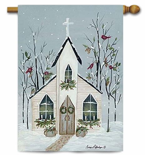Winter Church Decorative House Flag