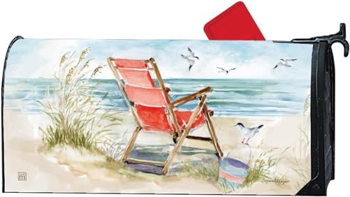 Red Beach Chair MailWraps Mailbox Cover